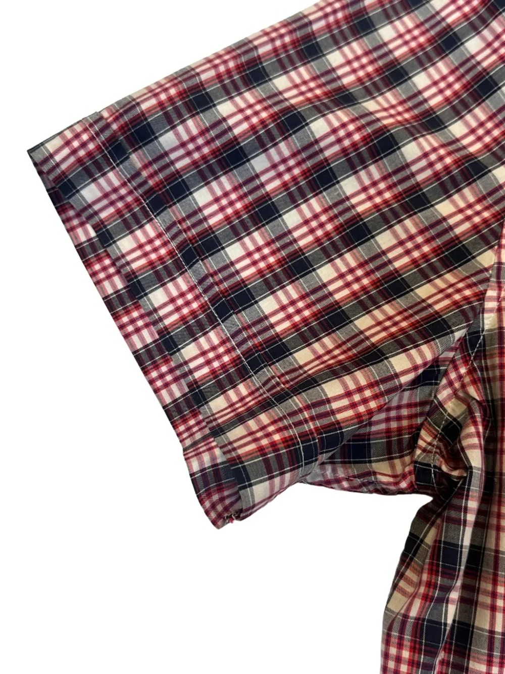 Banana Republic Mens Plaid Button Down Shirt L Red Navy Cotton Stretch